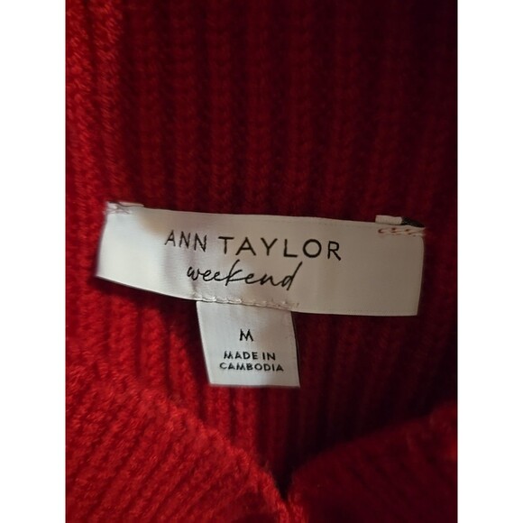 Ann Taylor Weekend Collection Red Cable Mock Neck Cotton Sweater Size Medium - Picture 8 of 9